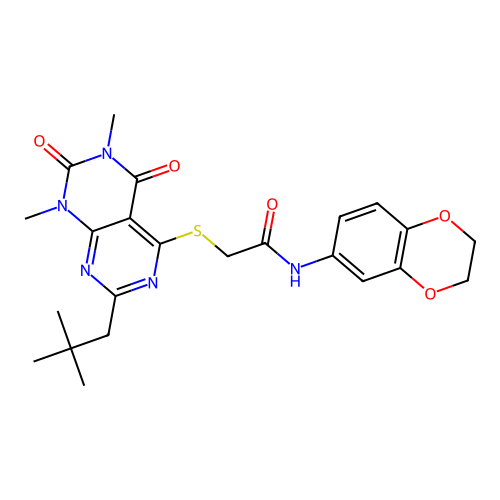 N-(2,3-dihydrobenzo[b][1,4]dioxin-6-yl)-2-((6,8-dimethyl-2-neopentyl-5,7-dioxo-5,6,7,8-tetrahydropyrimido[4,5-d]pyrimidin-4-yl)thio)acetamide structure