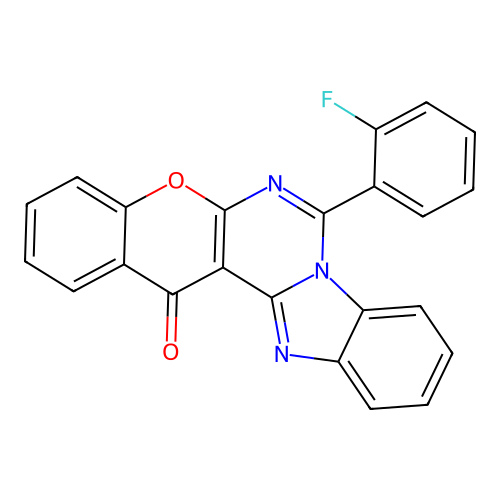 7-(2-fluorophenyl)-14H-benzo[4,5]imidazo[1,2-c]chromeno[3,2-e]pyrimidin-14-one structure