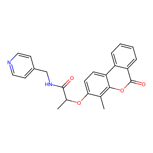 2-((4-methyl-6-oxo-6H-benzo[c]chromen-3-yl)oxy)-N-(pyridin-4-ylmethyl)propanamide structure
