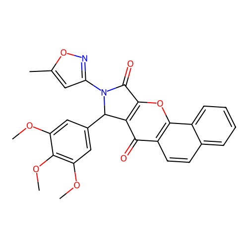 9-(5-methyl-1,2-oxazol-3-yl)-8-(3,4,5-trimethoxyphenyl)-8,9-dihydrobenzo[7,8]chromeno[2,3-c]pyrrole-7,10-dione structure