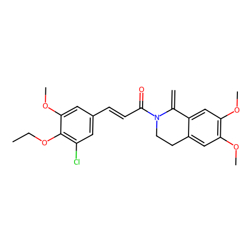 (2E)-3-(3-chloro-4-ethoxy-5-methoxyphenyl)-1-(6,7-dimethoxy-1-methylidene-3,4-dihydroisoquinolin-2(1H)-yl)prop-2-en-1-one structure