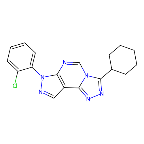 7-(2-chlorophenyl)-3-cyclohexyl-7H-pyrazolo[4,3-e][1,2,4]triazolo[4,3-c]pyrimidine structure