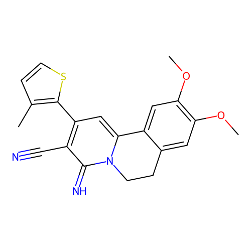 4-imino-9,10-dimethoxy-2-(3-methylthiophen-2-yl)-6,7-dihydro-4H-pyrido[2,1-a]isoquinoline-3-carbonitrile structure