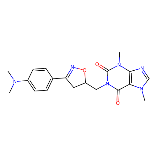 1-((3-(4-(dimethylamino)phenyl)-4,5-dihydroisoxazol-5-yl)methyl)-3,7-dimethyl-1H-purine-2,6(3H,7H)-dione structure