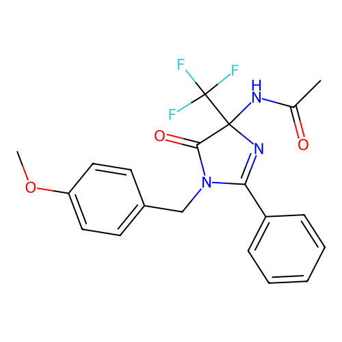 N-[1-[(4-methoxyphenyl)methyl]-5-oxo-2-phenyl-4-(trifluoromethyl)imidazol-4-yl]acetamide structure