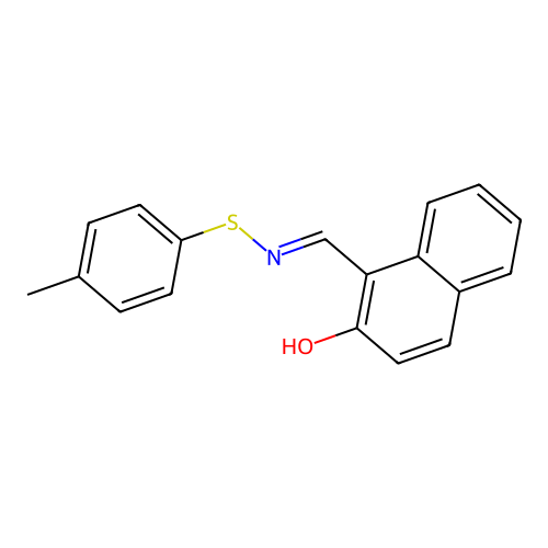 (E)-1-(((p-Tolylthio)imino)methyl)naphthalen-2-ol structure