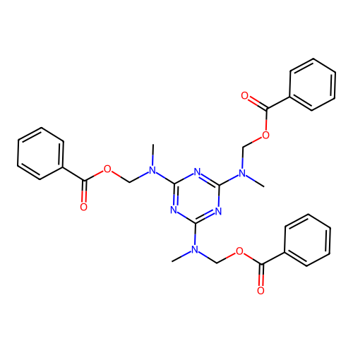 N2,N4,N6-Tribenzoyloxy-methyl-N2,N4,N6-trimethylmelamine structure