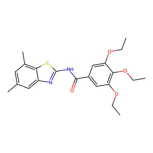 N-(5,7-dimethyl-1,3-benzothiazol-2-yl)-3,4,5-triethoxybenzamide structure
