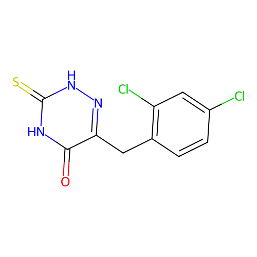 6-[(2,4-dichlorophenyl)methyl]-3-sulfanylidene-2H-1,2,4-triazin-5-one structure