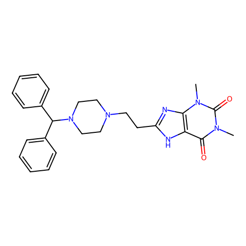 1H-Purine-2,6-dione, 3,7-dihydro-1,3-dimethyl-8-(2-(4-(diphenylmethyl)-1-piperazinyl)ethyl)- structure
