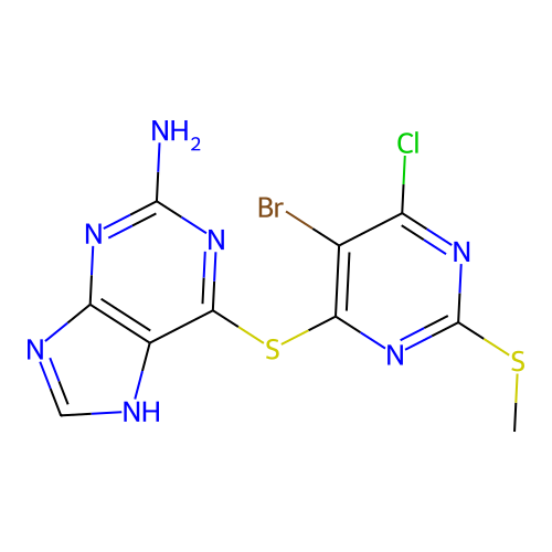 1H-Purin-2-amine, 6-((5-bromo-6-chloro-2-(methylthio)-4-pyrimidinyl)thio)- structure