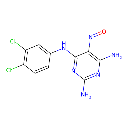 Pyrimidine, 2,4-diamino-6-(3,4-dichloroanilino)-5-nitroso- structure