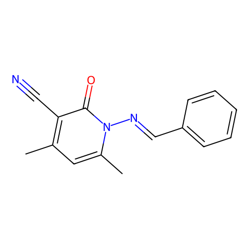 1-(Benzalamino)-2-keto-4,6-dimethyl-nicotinonitrile structure