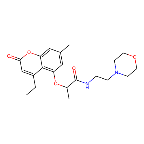 2-((4-ethyl-7-methyl-2-oxo-2H-chromen-5-yl)oxy)-N-(2-morpholinoethyl)propanamide structure