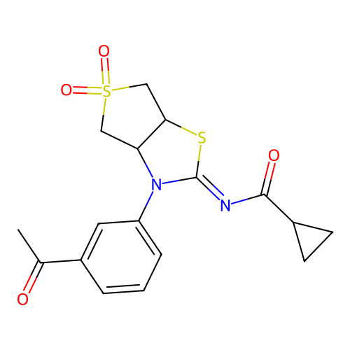 (Z)-N-(3-(3-acetylphenyl)-5,5-dioxidotetrahydrothieno[3,4-d]thiazol-2(3H)-ylidene)cyclopropanecarboxamide structure
