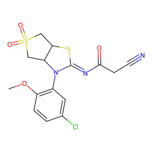 (Z)-N-(3-(5-chloro-2-methoxyphenyl)-5,5-dioxidotetrahydrothieno[3,4-d]thiazol-2(3H)-ylidene)-2-cyanoacetamide structure