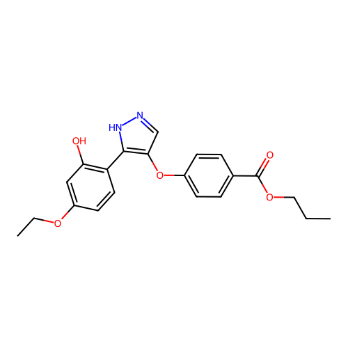 propyl 4-{[3-(4-ethoxy-2-hydroxyphenyl)-1H-pyrazol-4-yl]oxy}benzoate structure