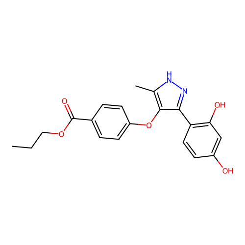 propyl 4-((3-(2,4-dihydroxyphenyl)-5-methyl-1H-pyrazol-4-yl)oxy)benzoate structure