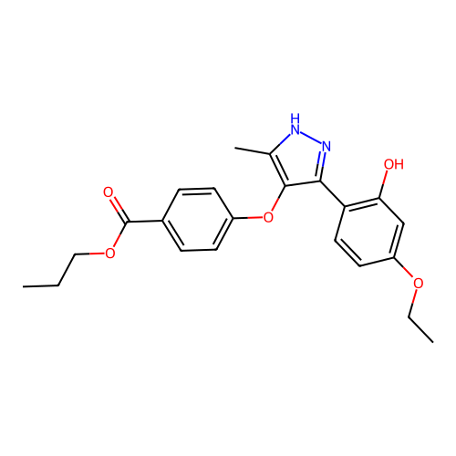 propyl 4-{[3-(4-ethoxy-2-hydroxyphenyl)-5-methyl-1H-pyrazol-4-yl]oxy}benzoate structure