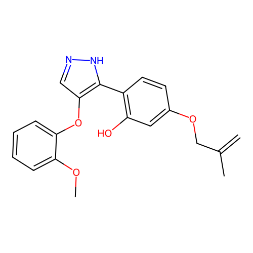 2-(4-(2-methoxyphenoxy)-1H-pyrazol-3-yl)-5-((2-methylallyl)oxy)phenol structure