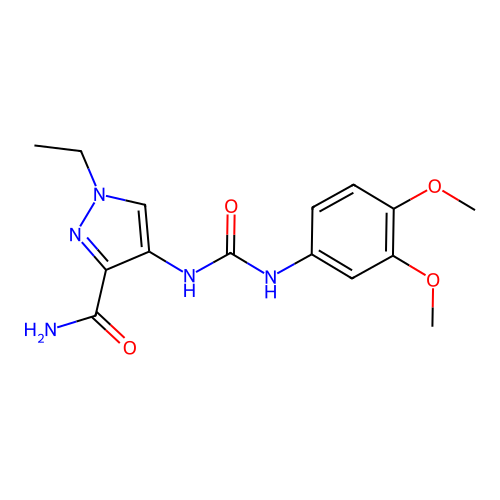4-[(3,4-Dimethoxyphenyl)carbamoylamino]-1-ethylpyrazole-3-carboxamide structure