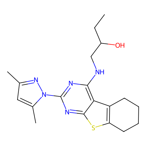 1-{[2-(3,5-dimethyl-1H-pyrazol-1-yl)-5,6,7,8-tetrahydro[1]benzothieno[2,3-d]pyrimidin-4-yl]amino}butan-2-ol structure