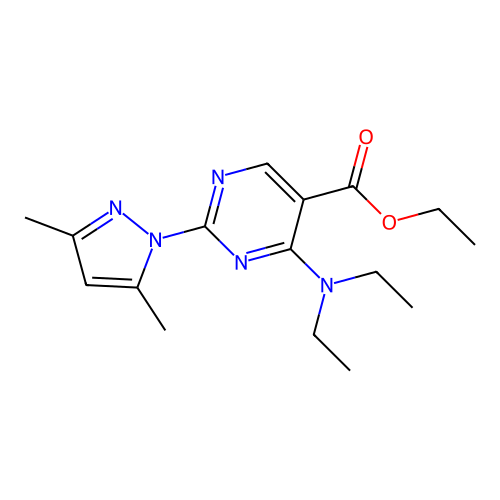 Ethyl 4-(diethylamino)-2-(3,5-dimethylpyrazol-1-yl)pyrimidine-5-carboxylate structure