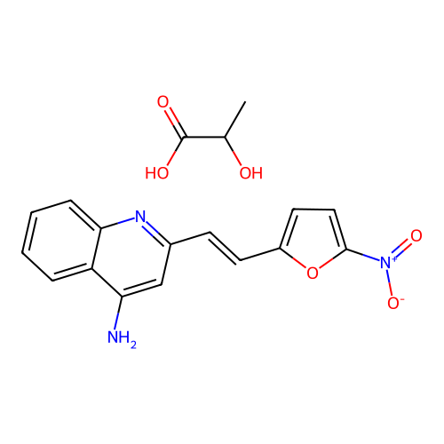 2-Hydroxypropanoic acid;2-[2-(5-nitrofuran-2-yl)ethenyl]quinolin-4-amine structure