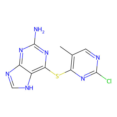6-(2-chloro-5-methylpyrimidin-4-yl)sulfanyl-7H-purin-2-amine structure