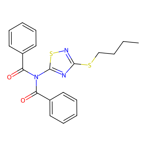 N-benzoyl-N-(3-butylsulfanyl-1,2,4-thiadiazol-5-yl)benzamide structure