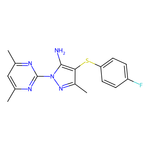 2-(4,6-Dimethyl-2-pyrimidinyl)-4-[(4-fluorophenyl)thio]-5-methyl-3-pyrazolamine structure