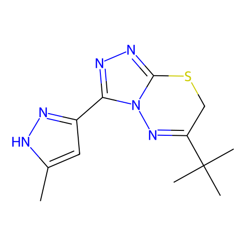 6-tert-butyl-3-(5-methyl-1H-pyrazol-3-yl)-7H-[1,2,4]triazolo[3,4-b][1,3,4]thiadiazine structure