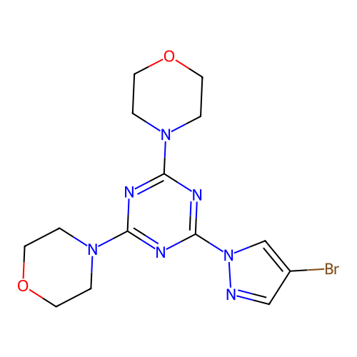 2-(4-bromo-1H-pyrazol-1-yl)-4,6-dimorpholin-4-yl-1,3,5-triazine structure