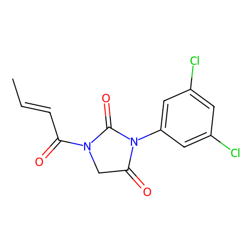1-((E)-But-2-enoyl)-3-(3,5-dichlorophenyl)imidazolidine-2,4-dione structure