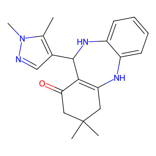 11-(1,5-dimethyl-1H-pyrazol-4-yl)-3,3-dimethyl-3,4,10,11-tetrahydro-2H-dibenzo[b,e][1,4]diazepin-1-ol structure