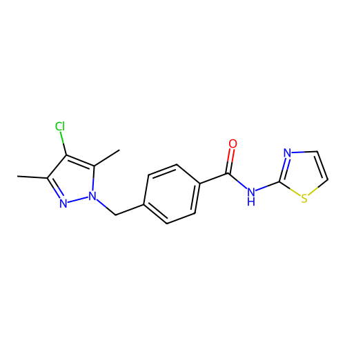 4-[(4-chloro-3,5-dimethylpyrazol-1-yl)methyl]-N-(1,3-thiazol-2-yl)benzamide structure