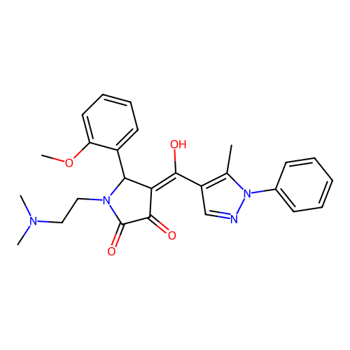 (4E)-1-(2-dimethylaminoethyl)-4-[hydroxy-(5-methyl-1-phenylpyrazol-4-yl)methylidene]-5-(2-methoxyphenyl)pyrrolidine-2,3-dione structure