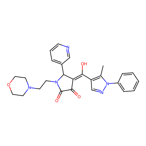 (4E)-4-[hydroxy-(5-methyl-1-phenylpyrazol-4-yl)methylidene]-1-(2-morpholin-4-ylethyl)-5-pyridin-3-ylpyrrolidine-2,3-dione structure