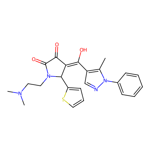 1-(2-dimethylaminoethyl)-4-[hydroxy-(5-methyl-1-phenylpyrazol-4-yl)methylidene]-5-thiophen-2-ylpyrrolidine-2,3-dione structure