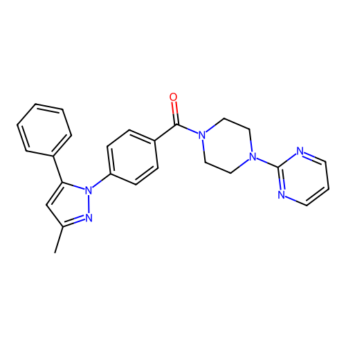 2-{4-[4-(3-methyl-5-phenyl-1H-pyrazol-1-yl)benzoyl]-1-piperazinyl}pyrimidine structure