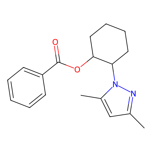 2-(3,5-dimethyl-1H-pyrazol-1-yl)cyclohexyl benzoate structure