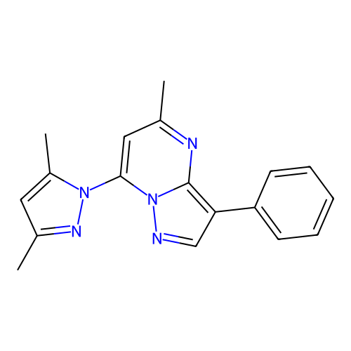 7-(3,5-Dimethyl-1-pyrazolyl)-5-methyl-3-phenylpyrazolo[1,5-a]pyrimidine structure