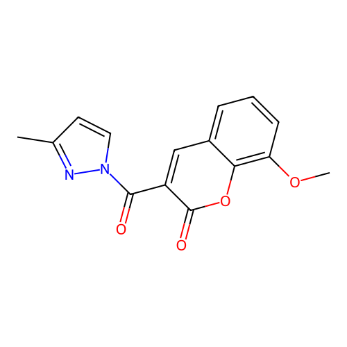 8-methoxy-3-(3-methyl-1H-pyrazole-1-carbonyl)-2H-chromen-2-one structure
