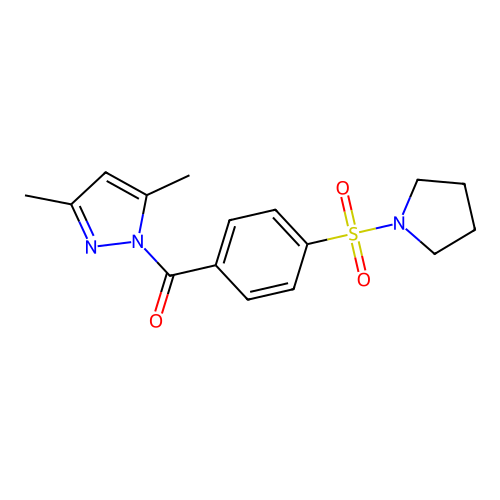 (3,5-dimethyl-1H-pyrazol-1-yl)(4-(pyrrolidin-1-ylsulfonyl)phenyl)methanone structure