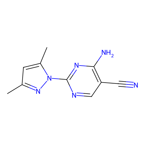 4-amino-2-(3,5-dimethyl-1H-pyrazol-1-yl)pyrimidine-5-carbonitrile structure