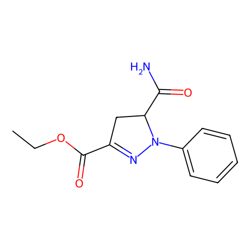 ethyl 5-carbamoyl-1-phenyl-4,5-dihydro-1H-pyrazole-3-carboxylate structure