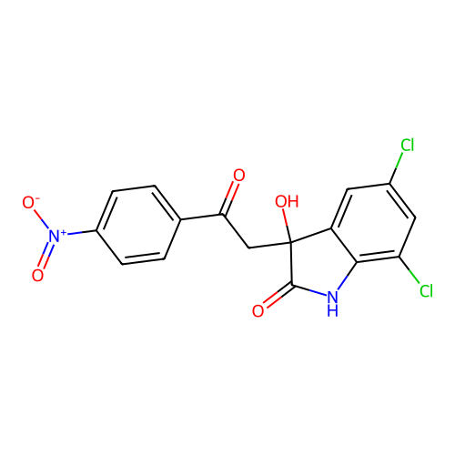 5,7-Dichloro-3-hydroxy-3-[2-(4-nitrophenyl)-2-oxo-ethyl]indolin-2-one structure