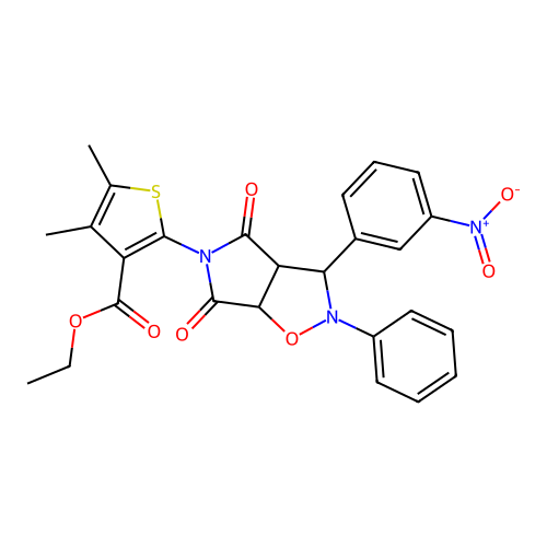 ethyl 4,5-dimethyl-2-[3-(3-nitrophenyl)-4,6-dioxo-2-phenyl-hexahydro-2H-pyrrolo[3,4-d][1,2]oxazol-5-yl]thiophene-3-carboxylate structure