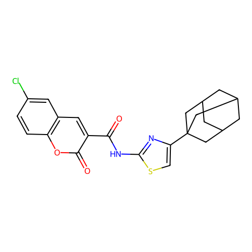 N-[4-(adamantan-1-yl)-1,3-thiazol-2-yl]-6-chloro-2-oxo-2H-chromene-3-carboxamide structure