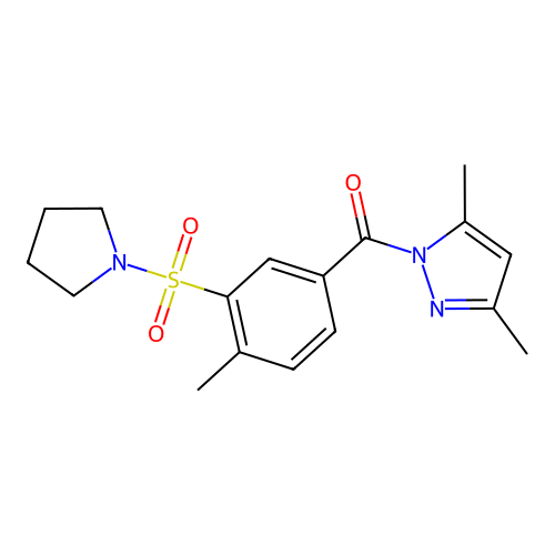 (3,5-Dimethylpyrazol-1-yl)-(4-methyl-3-pyrrolidin-1-ylsulfonylphenyl)methanone structure